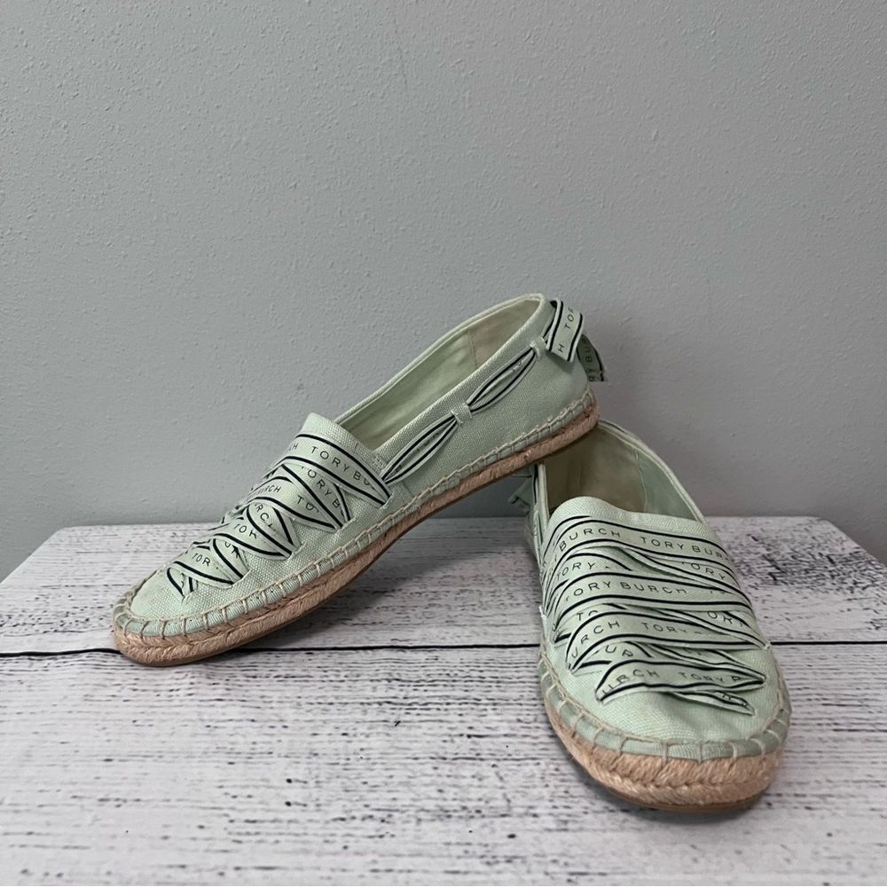 Tory Burch Mint Green Espadrille Flats with Woven Detail Size 7.5